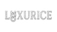 Decorative brooch with 'LUXURICE' text on a white background